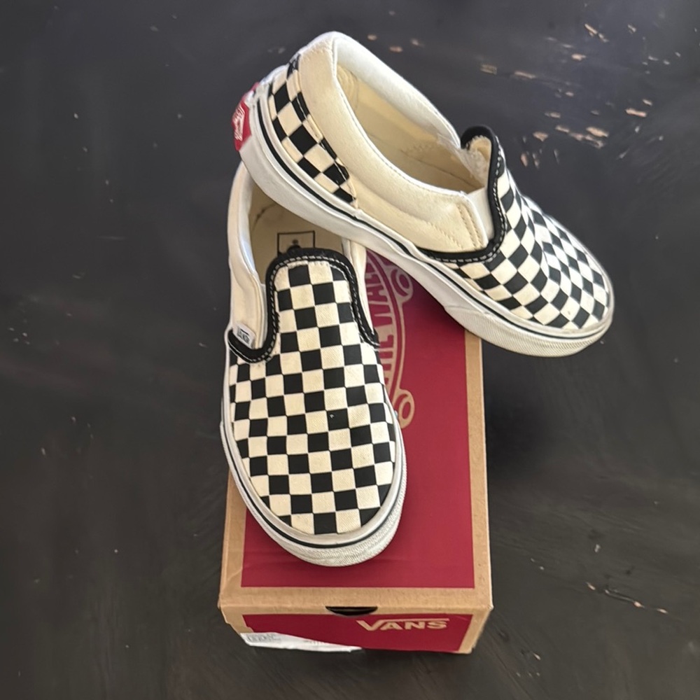 Kids Vans Black and White Checkerboard Slip-Ons